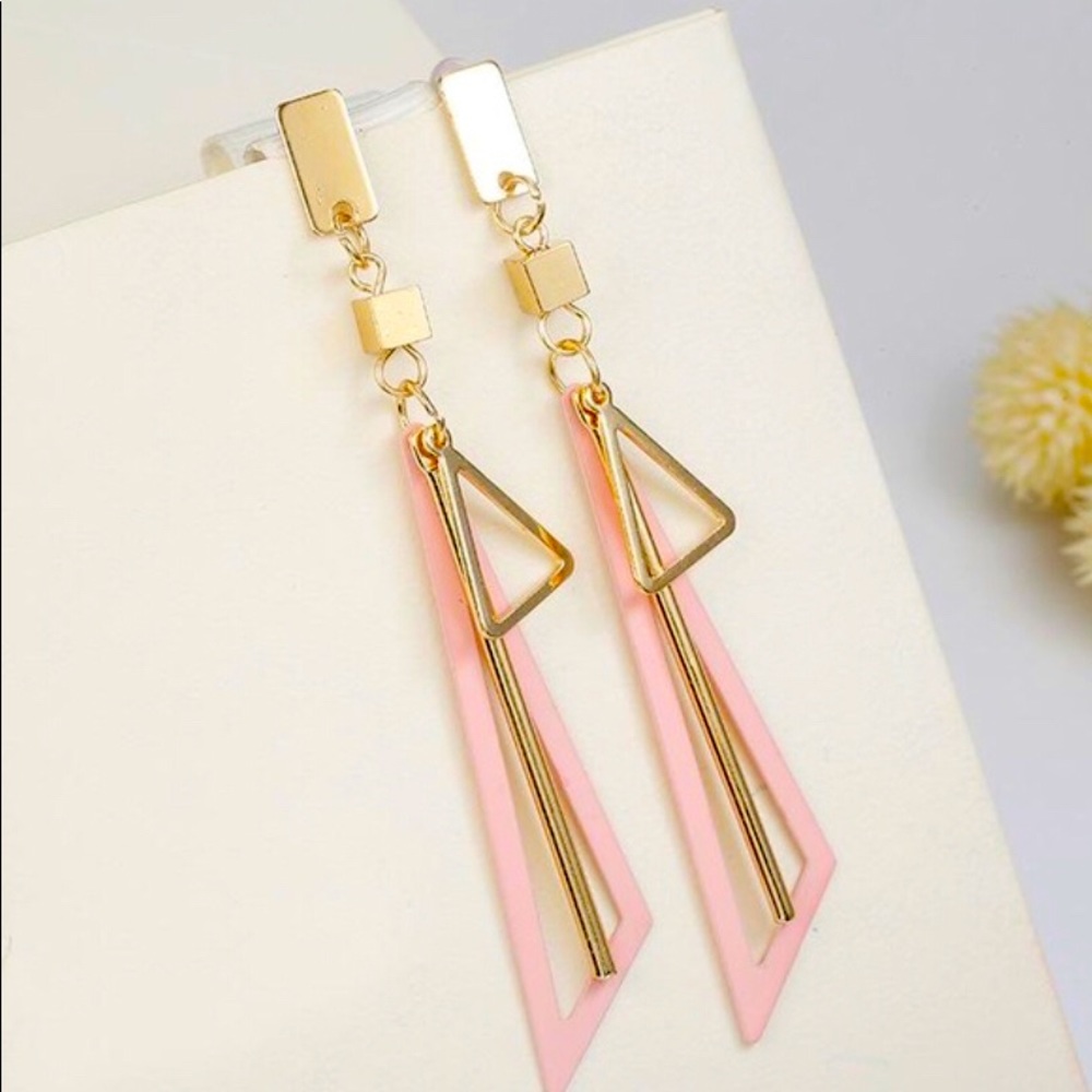 NEW Trendy Geometric Triangle Tassel Dangle Drop Earring PINK/BLACK